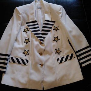 Dress Fashion Coat Size L Off White/Blue/Gold XL